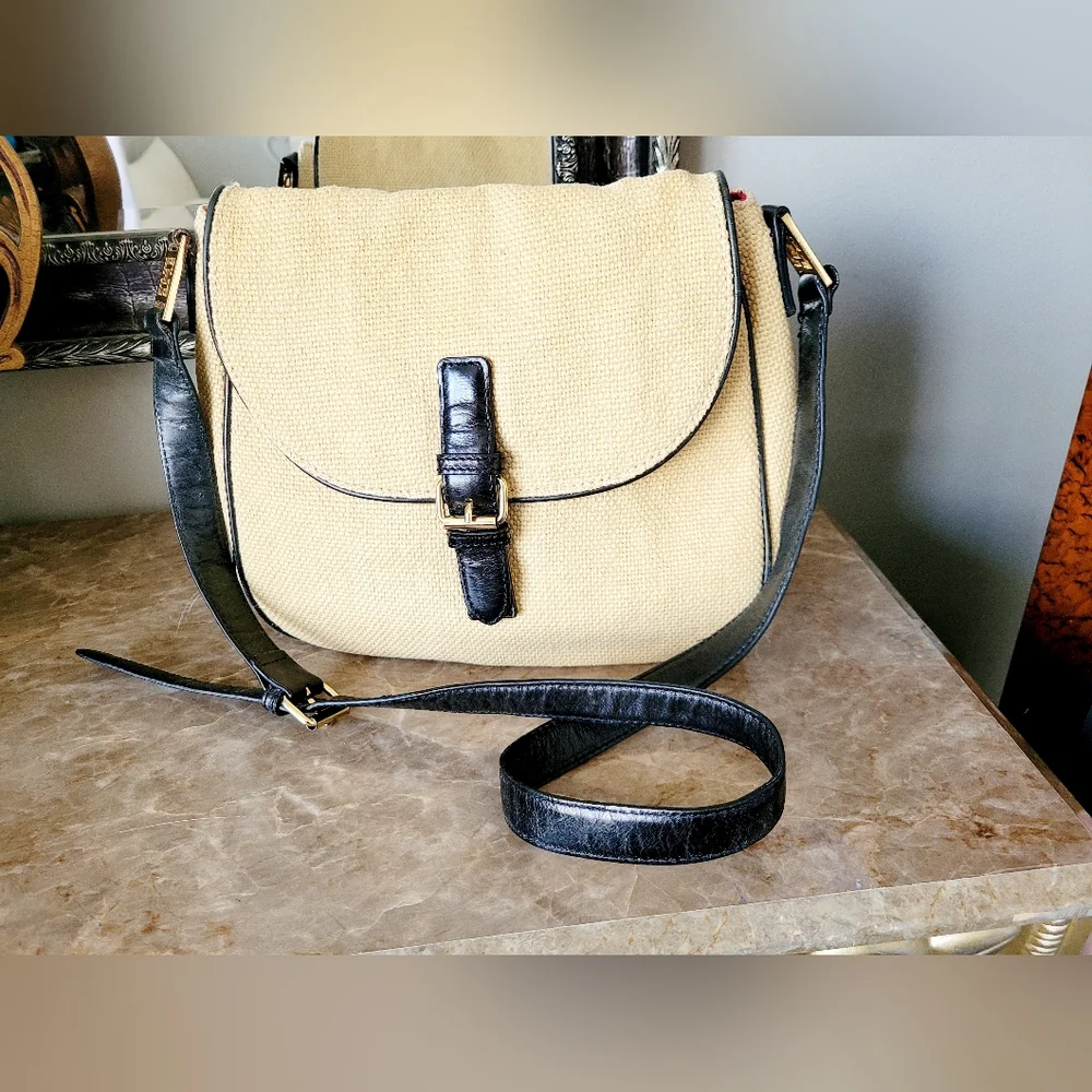 Trina Turk 100%Jute/100%Leather Neutral/Black Crossbody/Shoulder Bag 12